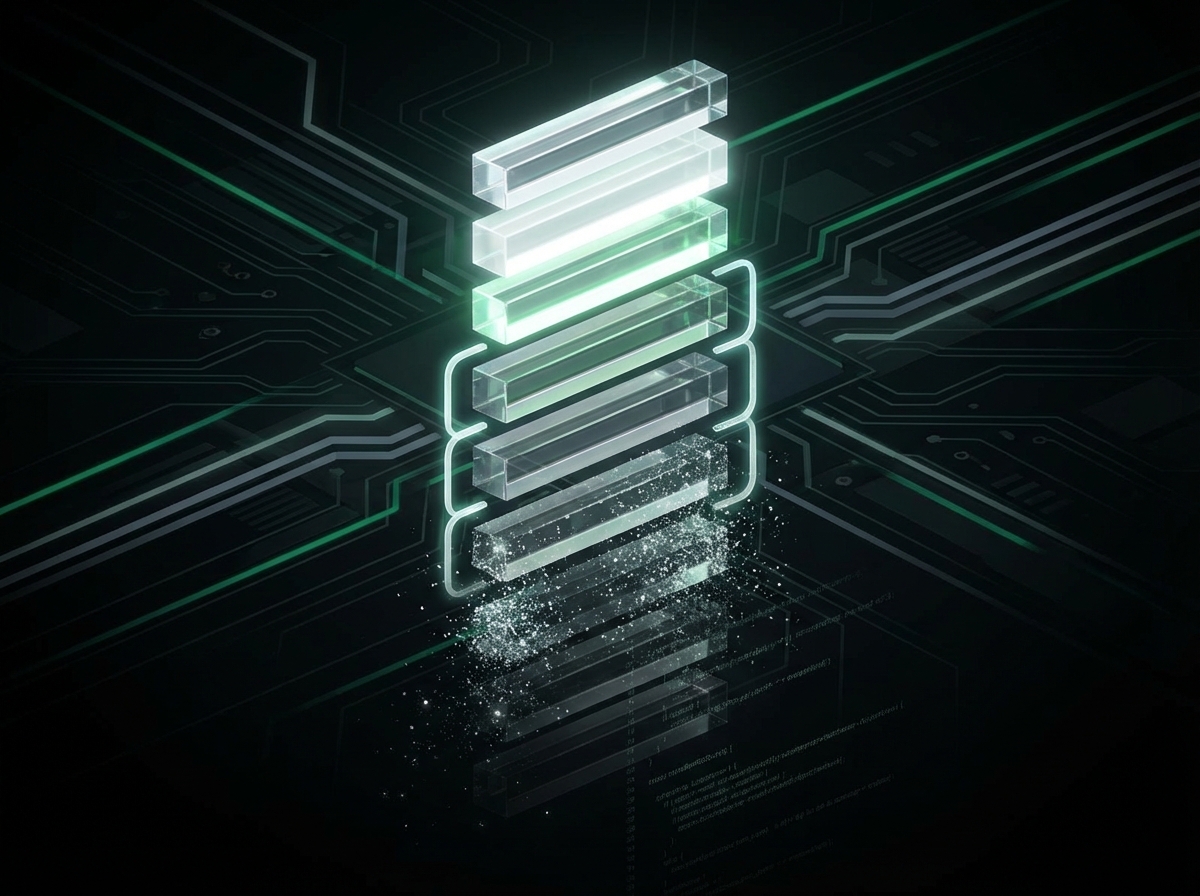 A conceptual illustration of token management and smart truncation, visualizing how older messages fade away while keeping atomic groups of data intact.