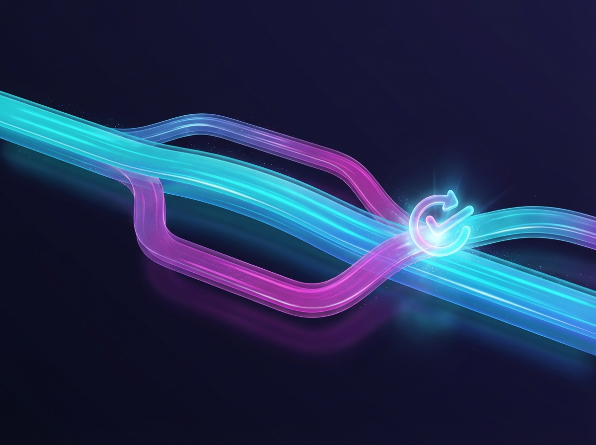 An abstract flowchart illustrating the fork, branch, and pull request cycle.